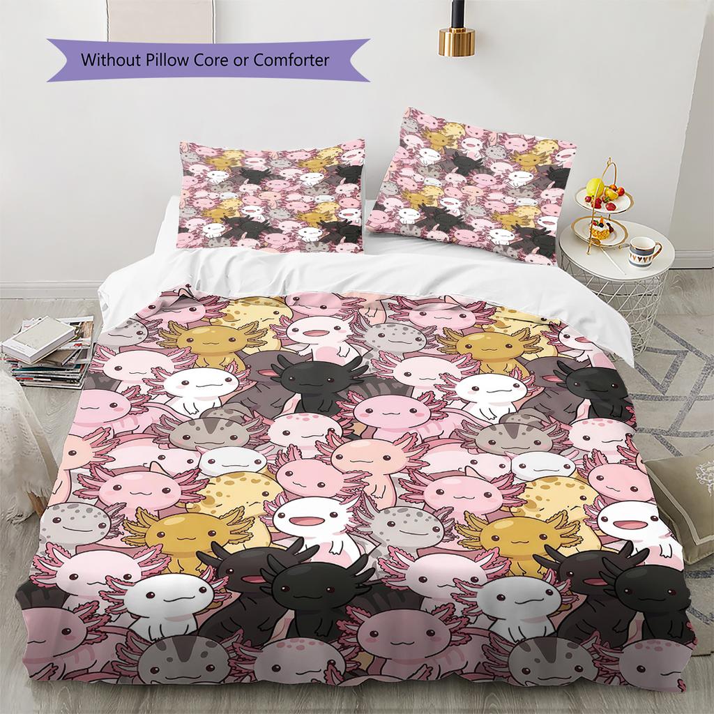 Cartoon Animal Art Pattern Bedding,Quilt Set Quilt Cover Pillowcase Home Birthday Gift (1 * duvet cover + 2 * pillowcase, without core)