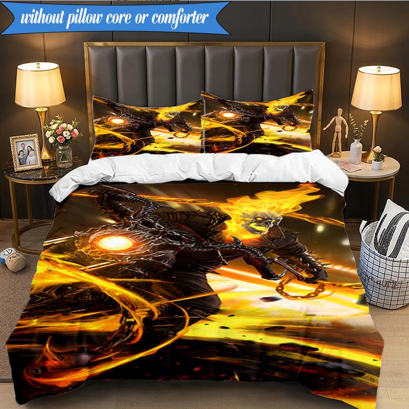 3PCS Rider On Fire Bedding Set,Including 1pc Duvet Cover And 2pcs Pillowcases Perfect for Bedroom, Dormitory, Fan Christmas gift