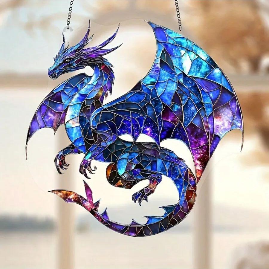 1 piece of charming blue dragon acrylic window hanging decoration, suitable for home, office, outdoor decoration, garden