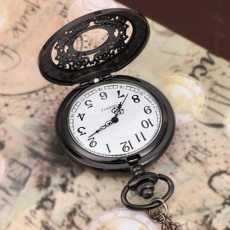 Men'S Vintage Hollow Out Circular Pocket Watch Chain Quartz Pocket Watch Souvenir Gift