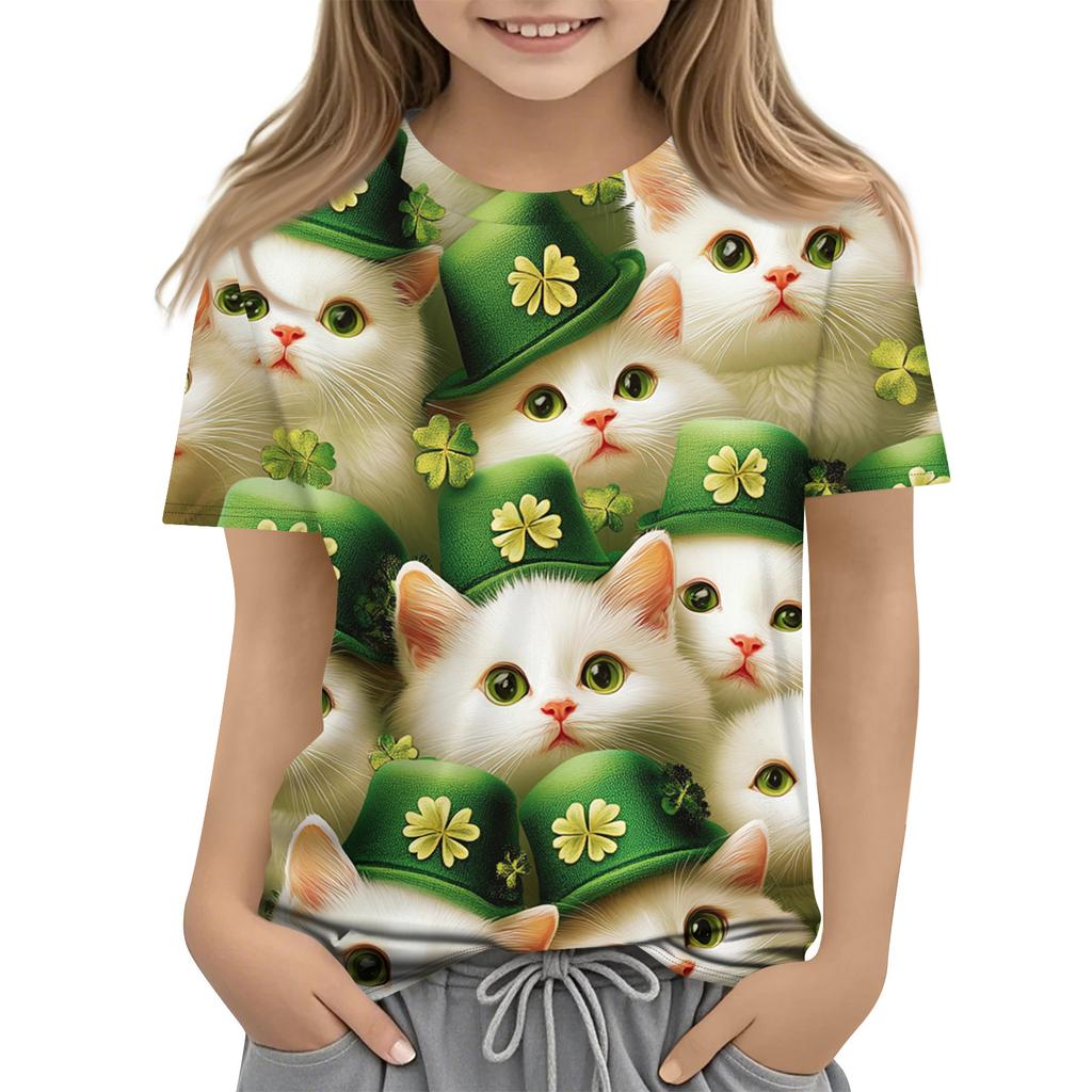 Children's Printed Round Neck Short Sleeved Casual T-shirt