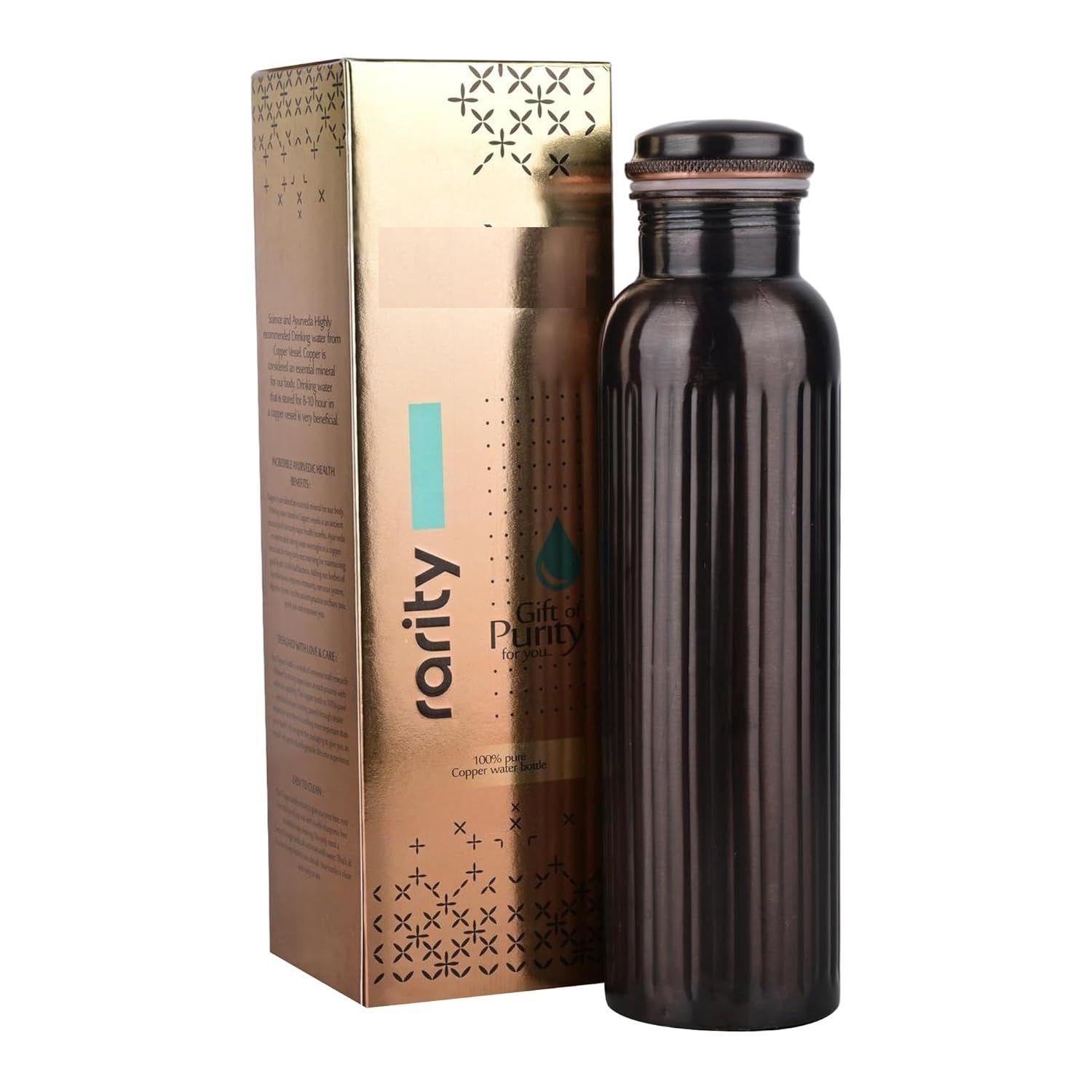 

Pure Copper Rarity Standing Line Design Water Bottle with Advanced Leak Proof Protection and Joint Less With Antique Look