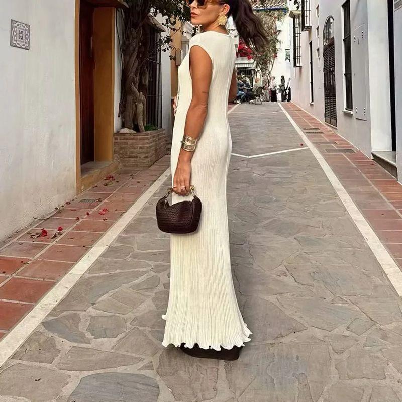 Summer New Product Women's Clothes Pure Color Sleeveless Deep V Neck Lace-up Sexy Silm Vest Dress 1283183