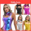 Women One Swimsuits Sleeveless Piece Glossy Swimwear Jumpsuit Leotard Nightclub Performance Costume