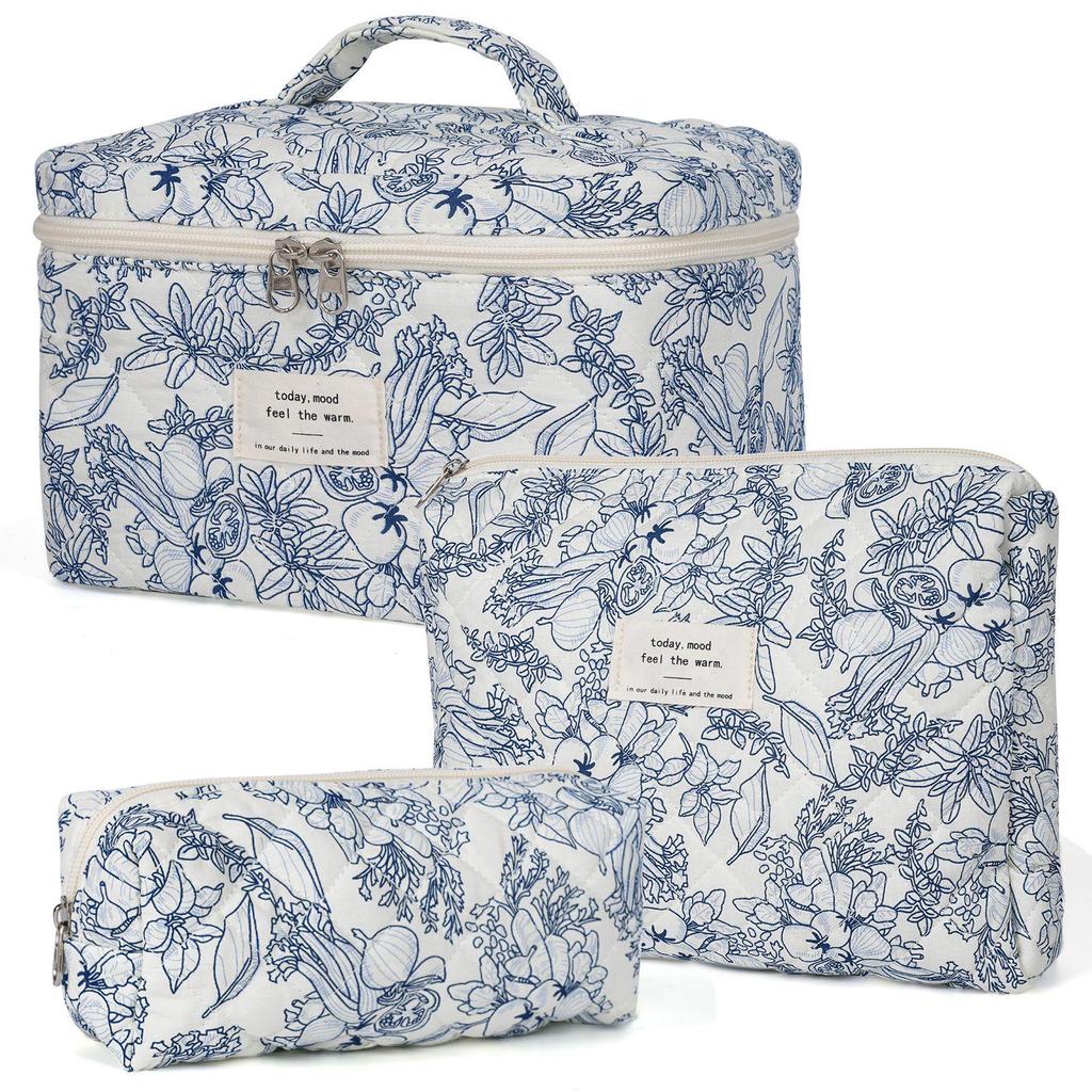 Three-Piece Floral Large-Capacity Makeup and Travel Bag Set