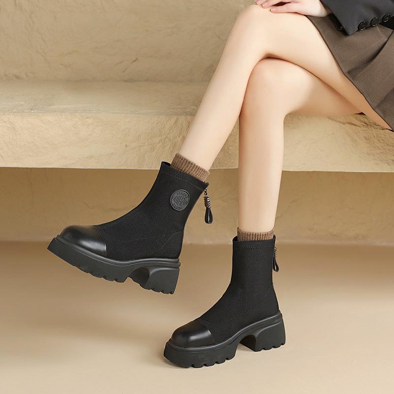 British Style Elastic Boots Women Designer Soft-soled Increase Women's Platform Shoes Fashion New Designer Ankle Boots Female
