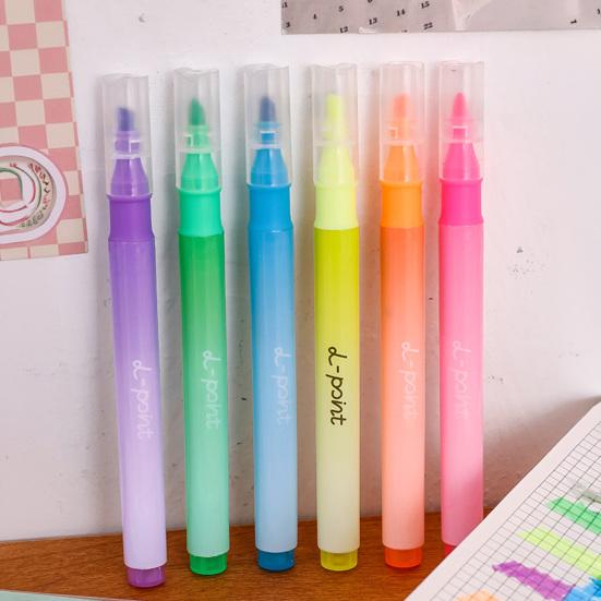 6Pcs Quick-Dry Highlighter Set Large Capacity Eye-Care Markers for Journaling Notes Dual-Tip Cute School Supplies for Kids