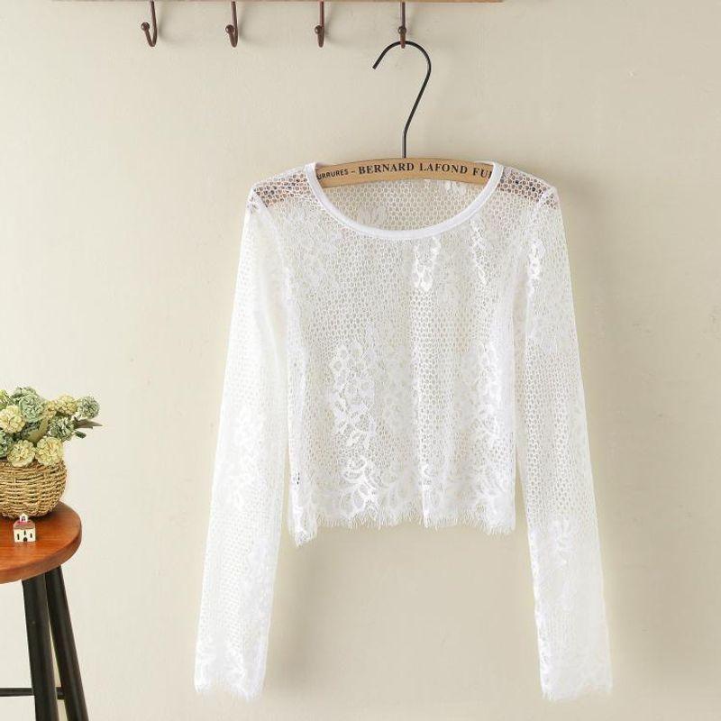 

Loose Eyelash Fairy Thin Long-Sleeved T-shirt Mesh White collar fishing net M