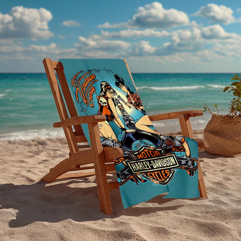 Vintage Motorcycle Fashion Beach Towel: Ideal for Summer Adventures Soft, absorbent and quick drying suitable for swimming and bathing