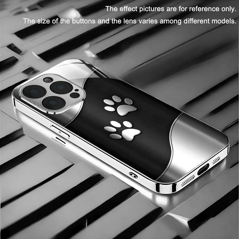 Black Silver Cute Paw Print Curve Pattern Tempered Glass Phone Case For iPhone 17 16 15 14 13 12 11 Pro Max 16 Plus 17 Air Cover
