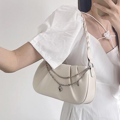 White Underarm Bag Women's 2022 New High-end Niche Design Messenger Bag Chain Pleated Shoulder Handbag