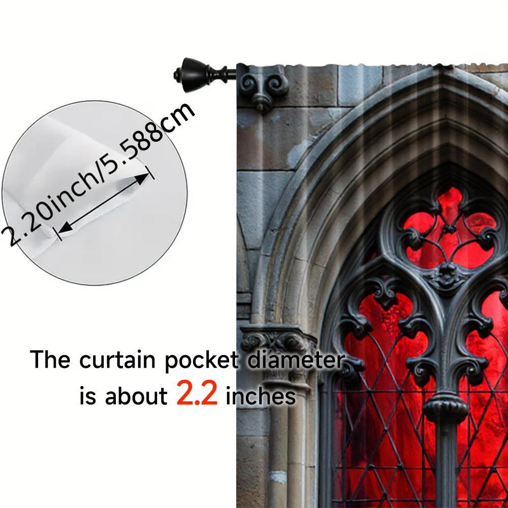 2pcs, 2D flat printing Curtains Gothic castle Versatile Polyester,Without Electricity Holiday Decorations Suitable for Party