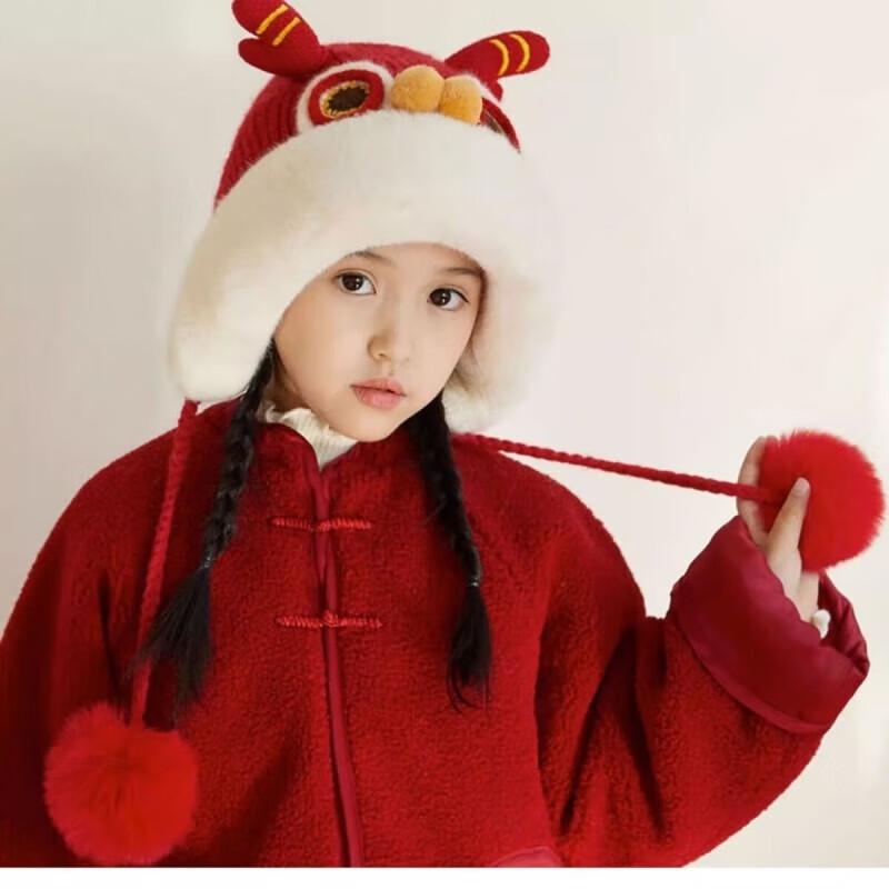 NHZHIW Year of the Dragon Warm Ear Flap Hat with Dragon Horns