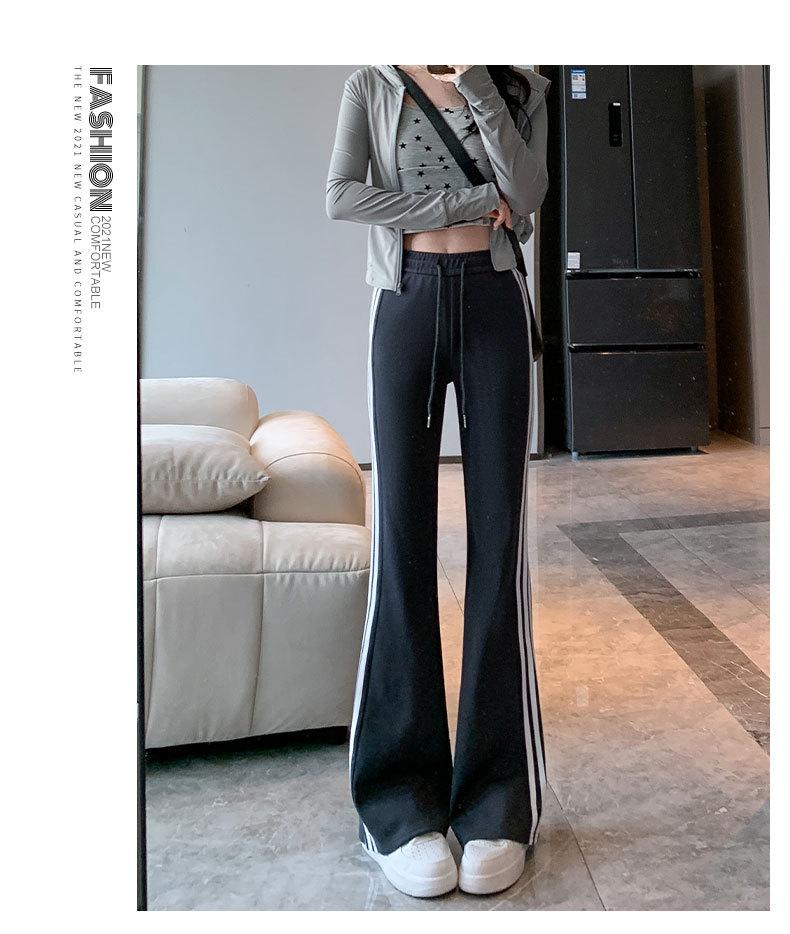 Mamba Cotton Casual Flare Pants - Women's High-Waist Striped Sport Trousers (2024 Autumn/Winter Collection)