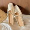 Fashion Weave Women Low Heel Slippers Shoes Mules Spring Summer Square Toe Ladies Heeled Slippers Shoes Sandals Female Slides