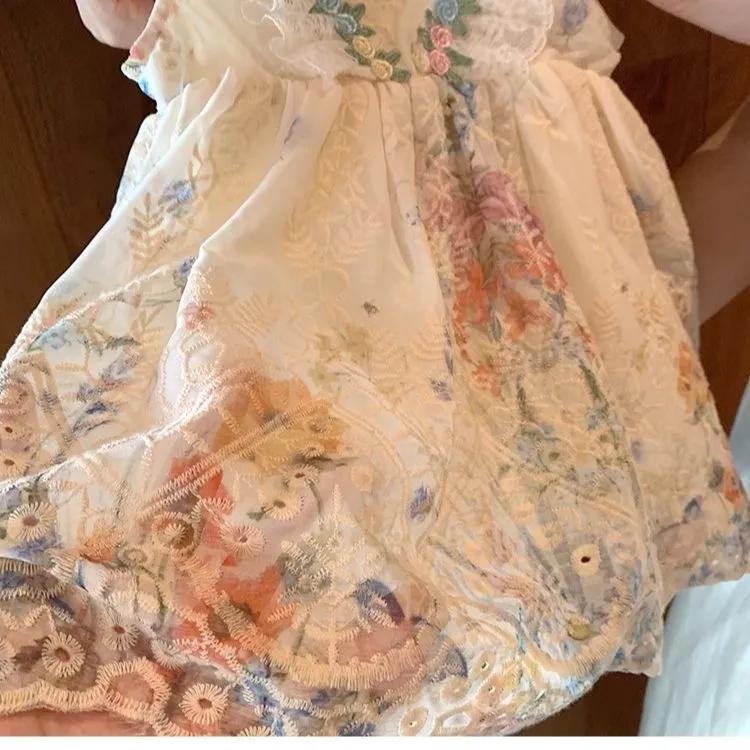 Girls' Summer Dress: French Floral Print Tank Top Princess Dress