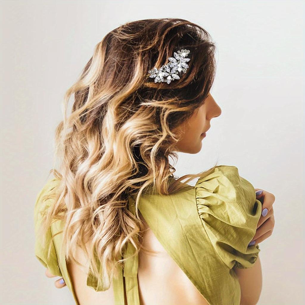 Sparkling Hair Clip With Flower Design, Suitable For Ladies' Weddings, Brides, Parties, Dances, Beauty Pageants, Bridesmaids, Formal Occasions, Gifts