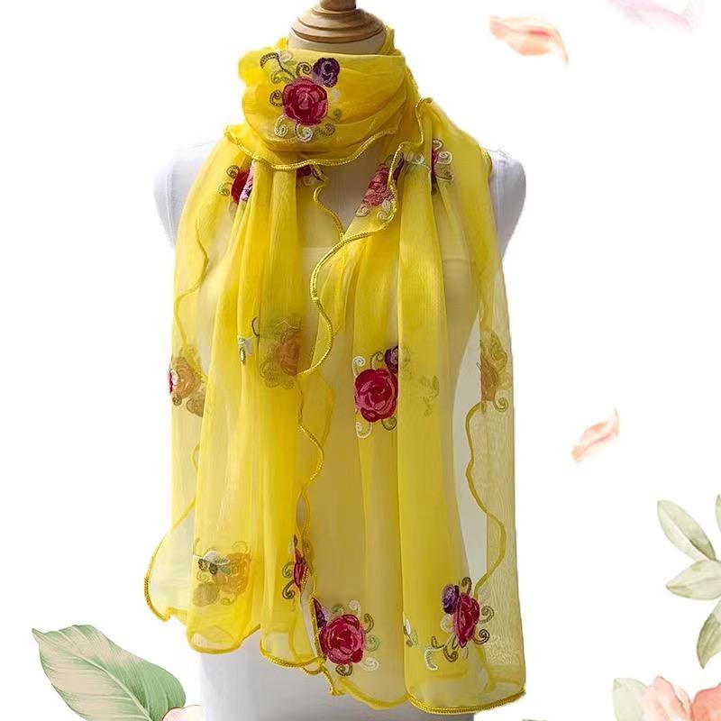Lace Scarf Women Lightweight Hijab Elegant  Print Silk Floral Shawl Wraps Headband Handle Hair Accessories Bandana