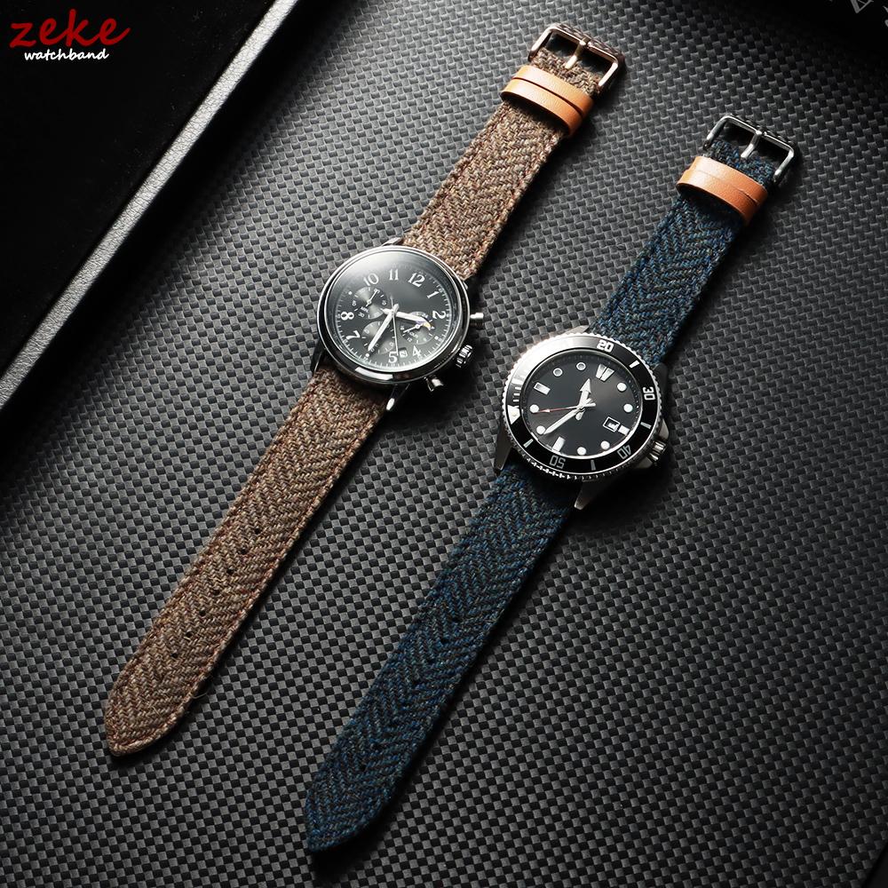 Quick Release Weave Bracelet Vintage Genuine Leather Tweed Nylon Strap 18mm 20mm 22mm for Omega for Seiko Smartwatch Watch Band