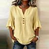Summer V Neck Women T-Shirts 3/4 Sleeve Button Shirt Blouse Women Casual Solid Color Loose Tops Female Oversized Shirts