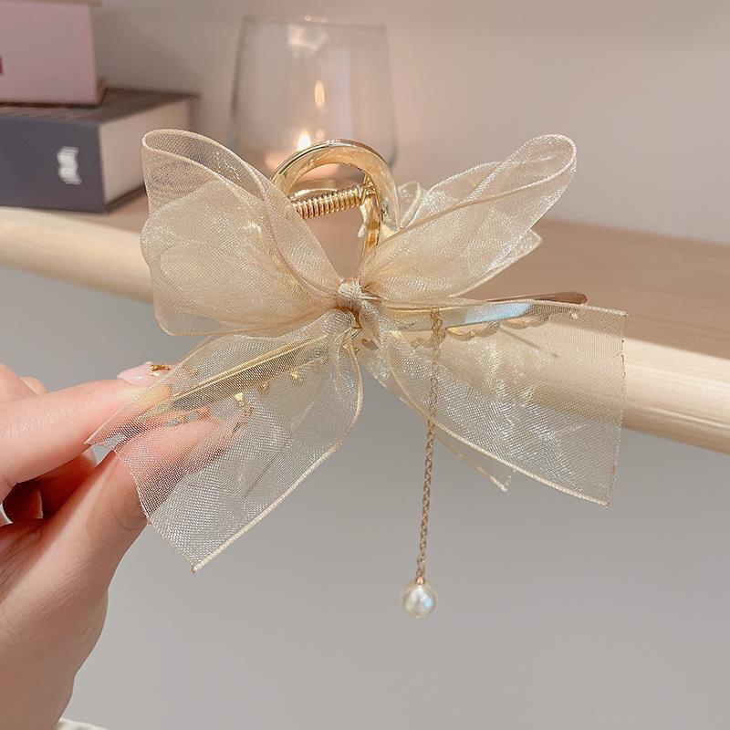 

Заколка для волос с кисточками и бантом, марлевая заколка в виде акулы, жемчужный кулон, металлический головной убор, заколка для волос на затылке, инструменты для укладки волос, аксессуары