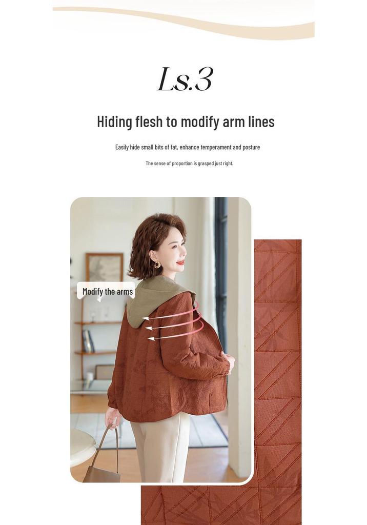 Stylish Spring Hooded Cardigan for Middle-Aged and Elderly Women: Short, Fashionable Outerwear for Spring and Autumn