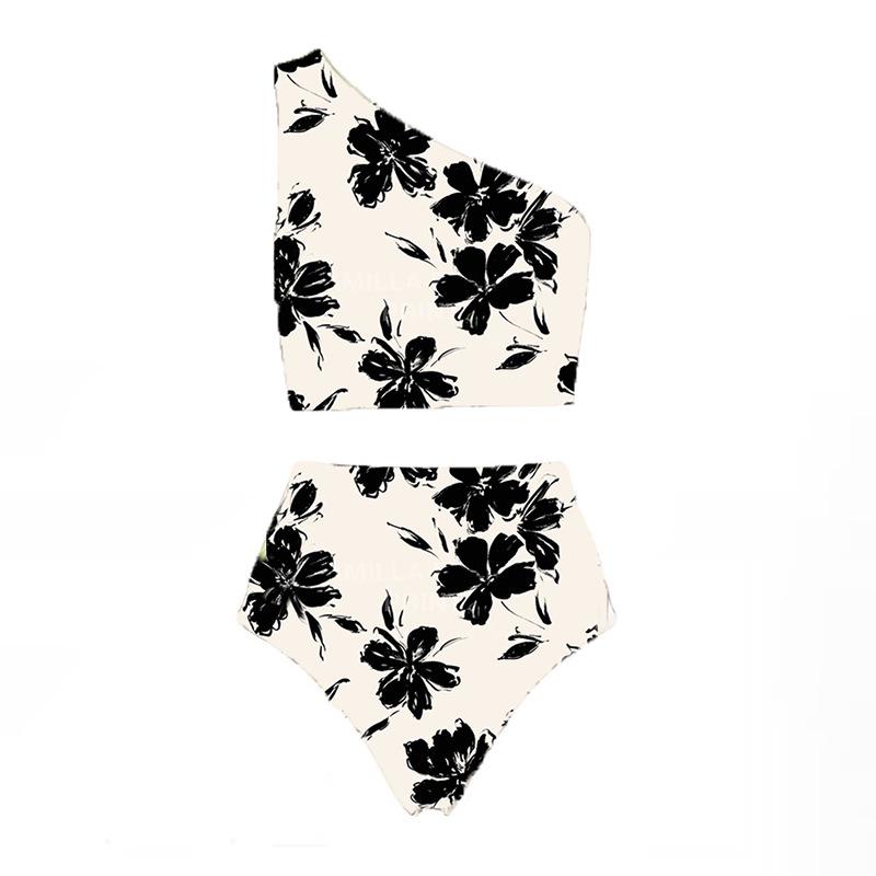 

Европейский и американский купальник бикини на одно плечо с принтом чернилами - Женская пляжная одежда для плавания S бежевый