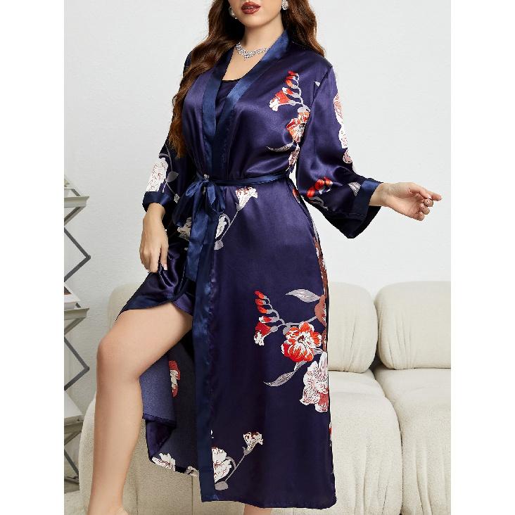 Women's Plus Size Valentines Robe, Sexy Satin Robe Long Sleepwear