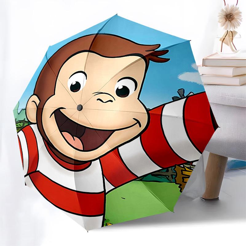 Curious George, Monkey- Automatic Opening and Closing, 8-rib Structure Portable Umbrella, Suitable for Men and Women In All Seasons - Perfec