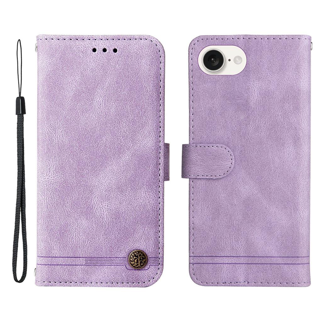 For iPhone 16e Leather Wallet Cases Skin Touch Phone Cover Stand with Strap