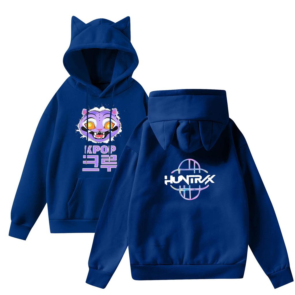 Damemote Casual Langermet trykt Rundhals hettegenser Pullover Topp med lommer