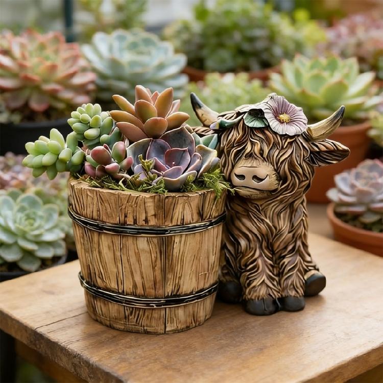 Pot de fleurs motif vache de dessin animé Pot de fleurs Pot de jardin Pot pour plantes succulentes en plastique Support de plante pour la maison le bureau Ornement de bureau