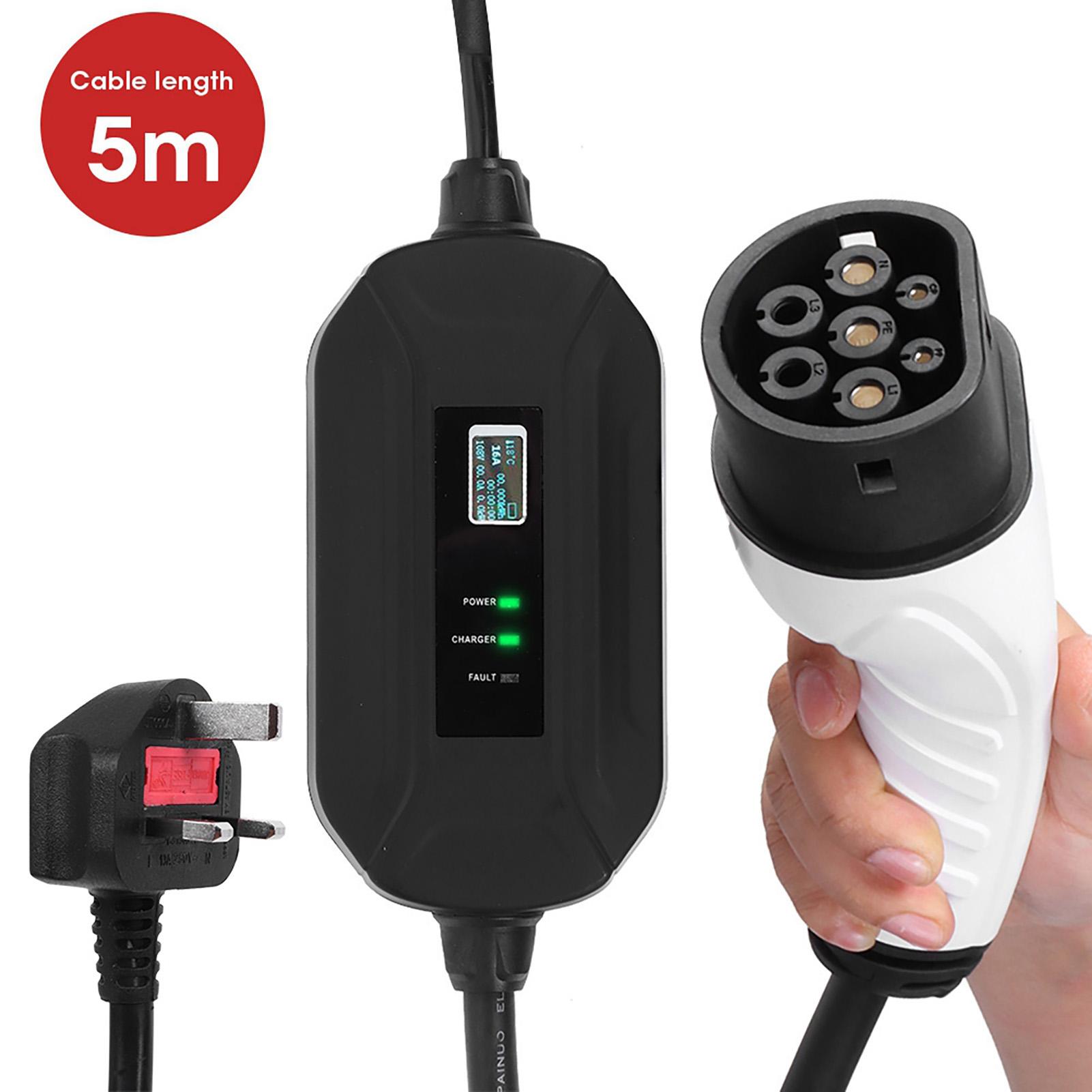 

Портативное зарядное устройство EVSE 13A Тип 2 3Штыревой штекер с кабелем 16,4 фута для электромобиля, бытового использования