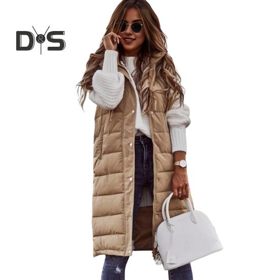 

Женский зимний жилет, пальто с капюшоном, однотонный, на молнии, без рукавов, с подкладкой, толстый, средней длины, ветрозащитный, теплый, женский жилет L хаки