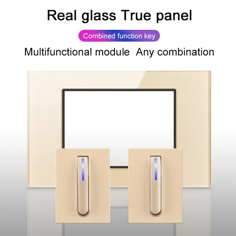 118 Type Gold Piano Key Tempered Glass Reset Switch Fashionable Switch Socket Universal Socket Home Hotel Office Decoration