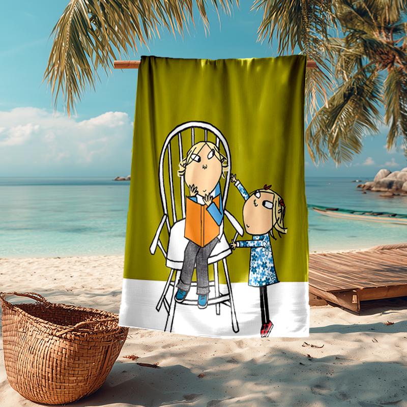 Serviette de plage ultra-douce sur le thème de Charlie et Lola, Idéale pour la piscine - le camping, la plongée - Essentiel de voyage parfait, Serviette de plage vibrante.
