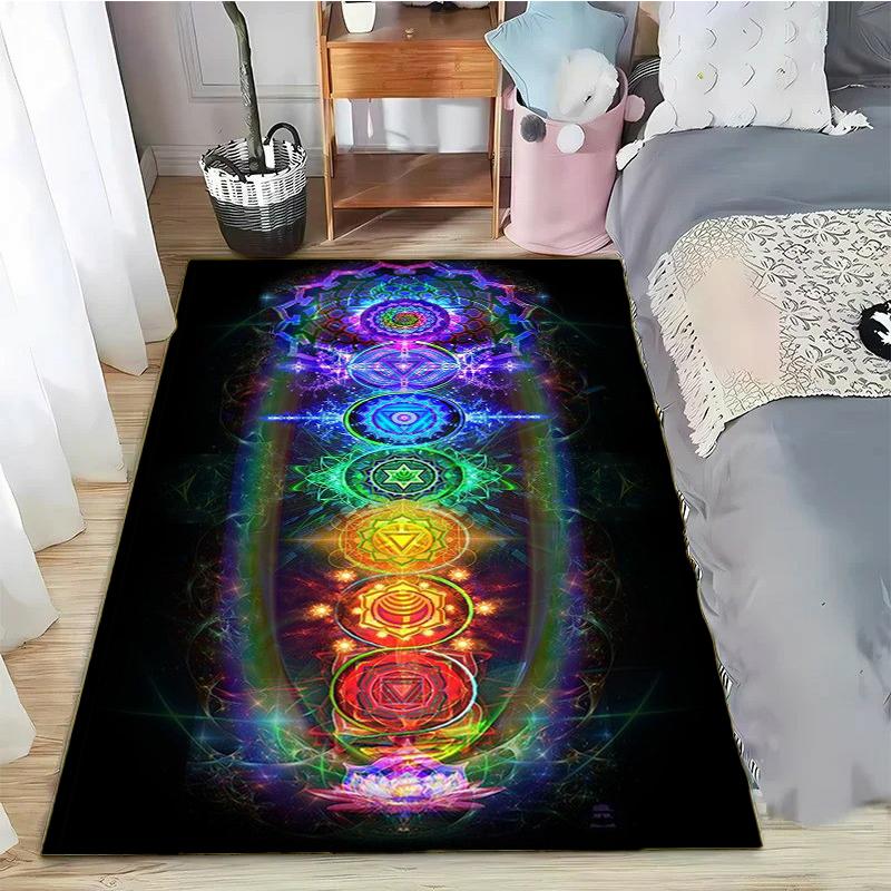 Rainbow 7 Chakra Mandala Bohemia Area Rug,Carpet Rug for Living Room Bedroom Sofa Doormat Decor,Yoga Soft Non-slip Floor Rugs