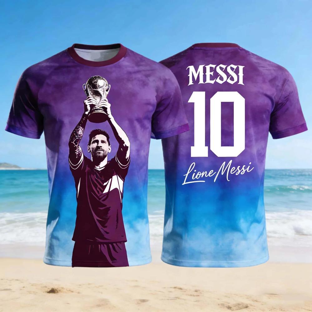 Neues Messi Sommer 3D-druckbares Familienkleidung Fußballtrikot T-Shirt Schnelltrocknend und atmungsaktiv Geeignet für den täglichen Gebrauch