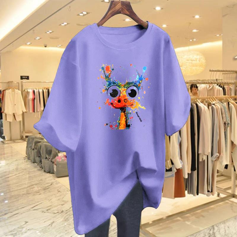 Cartoon Printing Loose Casual Cotton Short-sleeved T-shirt Women's Summer New White Top Bottoming Shirt