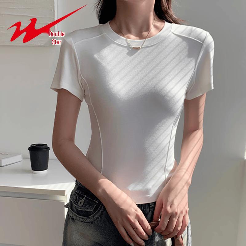 Shuangxing Women s Slim Fit Round Neck Short Sleeve T-Shirt S белый