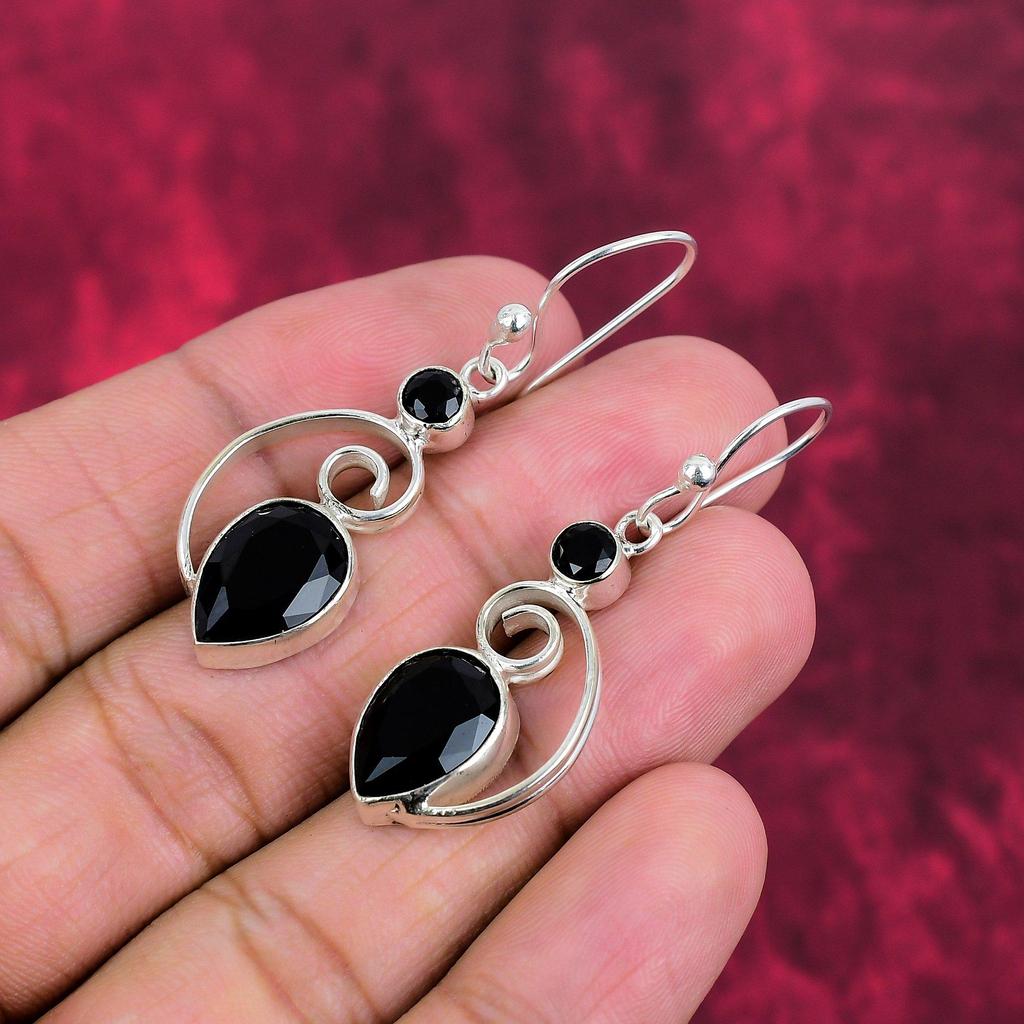 Black Spinel Earrings, 925 Solid Sterling Silver Earrings Handmade Gemstone Jewelry, Gifts For Wife Brand New Earrings