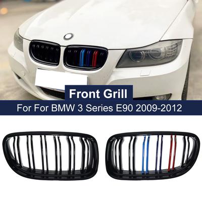 Araba Ön Böbrek Izgaraları M Renk BMW E90 LCI 3-Serisi Sedan Wagon 2009-2012 Çift Hatlı Kaput Izgaralar 2 Çıta Yarışı