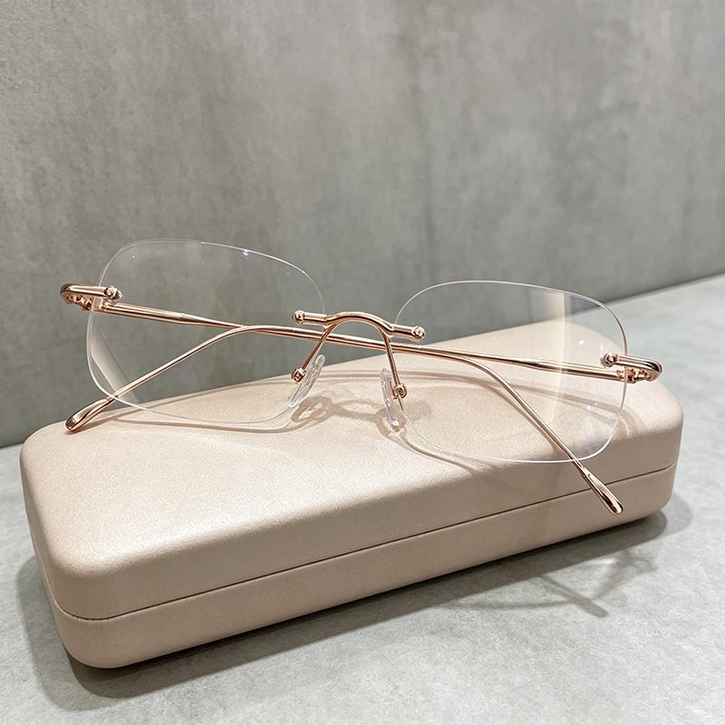 Frameless Myopia Glasses for Women Stylish Square-Frame Blue Light Blocking Goggles Minimalist High-End Minus Diopter Eyeglasses