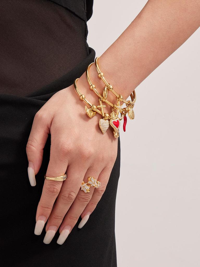 Qiong Yao Geometric Open Cuff & Enamel Heart Bracelet Set - Vacation Style