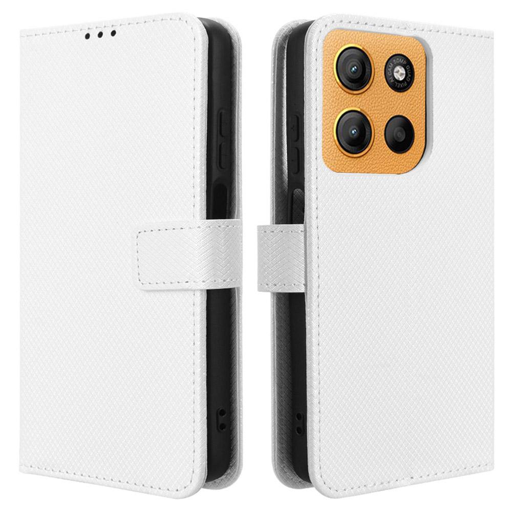 

For Motorola Moto G15 4G/G15 Power 4G Case PU Leather Diamond Texture Wallet Phone Cover White