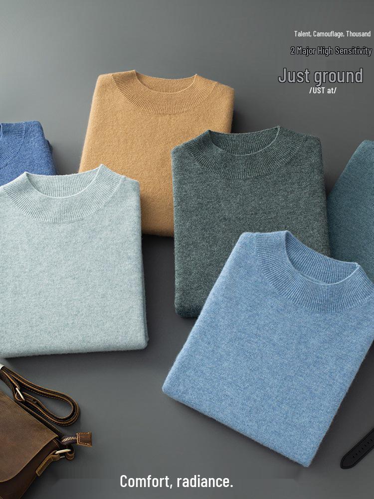 Seamless Men's Cashmere Half-Neck Sweater for Autumn/Winter - Versatile Knitwear