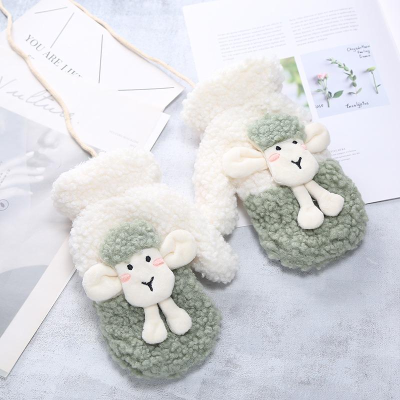 Gloves winter female cutie with fingers to keep warm cycling student plush thickened plush tide neck gloves