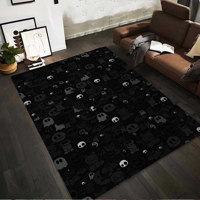 

Black Halloween-Themed Carpet with Skulls, Ghosts, and Pumpkins Pattern Suitable for use as an anti-slip for living room bedroom sofas 40x60cm( 15x23in )