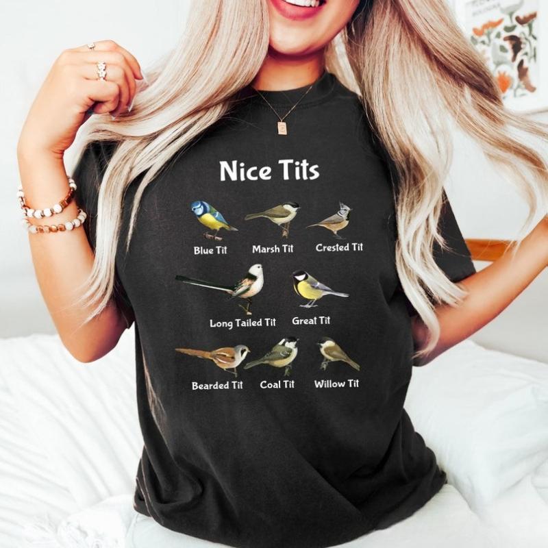 

Nice Tits Bird TShirt Birdwatchers Gift A Hundred Birds Painting Lovers Dank Meme Cute Birdie Funny Animal Tee Unisex Adult 4XL