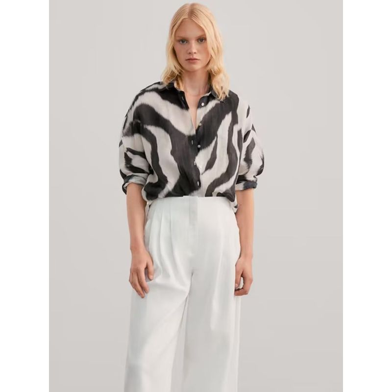 MD Women Clothes Summer New Casual Zebra Pattern Print Thin Silk Long Sleeve Shirts Female 05101818800